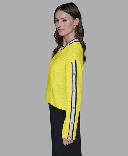 KARL LAGERFELD PARIS Qadın Kontrastlı Cırt Çırt Sweater