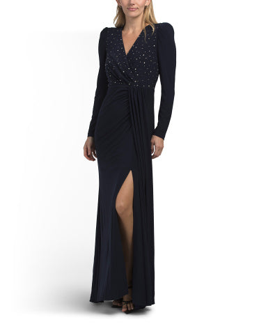VINCE CAMUTO Draped Embelished Gown