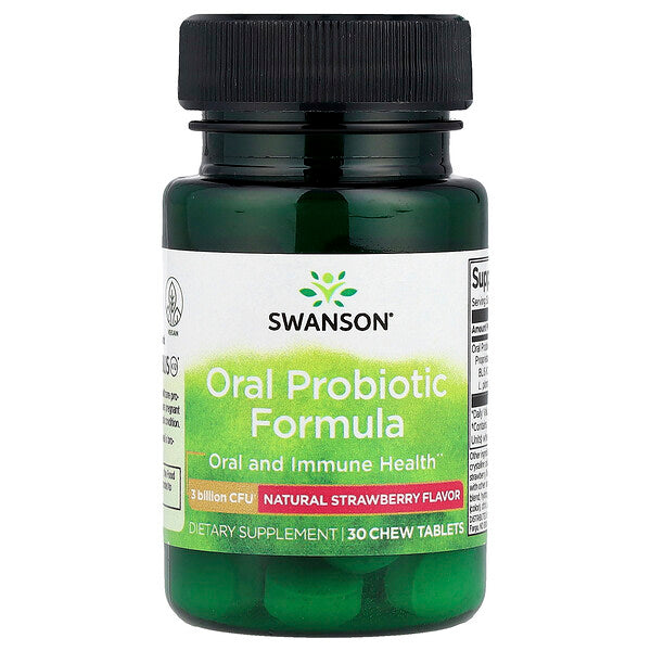 Swanson Vitamins Oral Probiotic Formula Təbii Çiyələk 3 Milyard CFU 30 Cədvəl