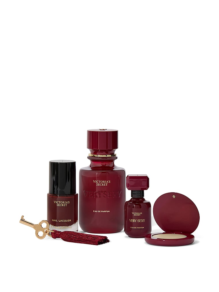 Victoria's Secret 4-Parçalı Very Sexy Hədiyyə Seti Tam Ölçülü Eau de Parfum və Təkrar İstifadə Edilən Zərgər Qutusunlu