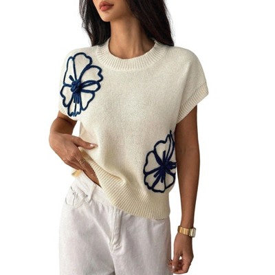 Coolmee Qadın Qısa Tərəvəz Çiçəkli Triko Bluza