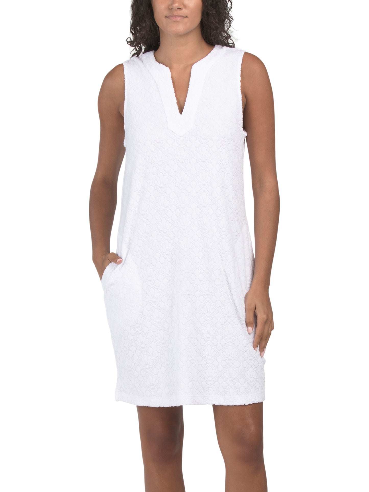 Textured Spa Terry Swim Cover-up Shift Dress Ağ Plaj Geyimi