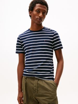Tommy Hilfiger Extra Slim Stripe Stretch-Cotton T-Shirt, Tünd Mavi Zolaqli