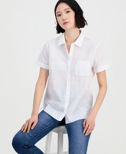Nautica Jeans Nautica Qadın Pambıq Dobby Şotlandka Kamp Köynəyi