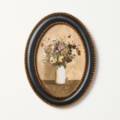 Hearth & Hand with Magnolia Qara və Tunc Oval Çərçivəli Çiçəkli Divar Sənəti