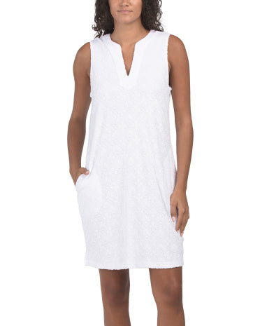 Textured Spa Terry Swim Cover-up Shift Dress Ağ Plaj Geyimi