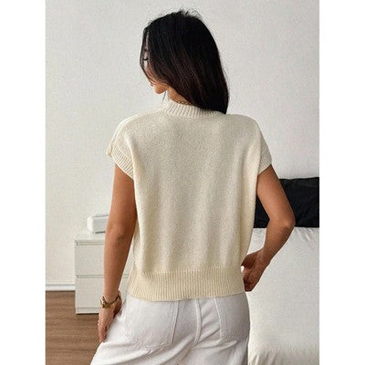 Coolmee Qadın Qısa Tərəvəz Çiçəkli Triko Bluza