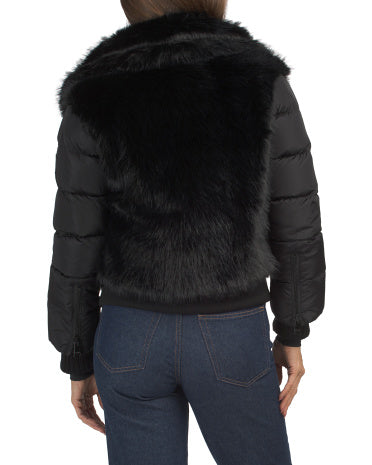 Plush Faux Fur Down Fill Puffer Jacket Xəz Astar Puffer Gödəkçə