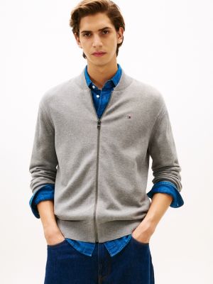 Tommy Hilfiger Pamuk Zip Baseball Kardiqanı, Orta Boz Heather