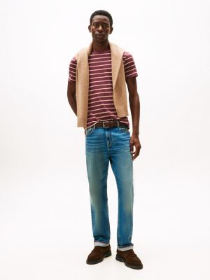 Tommy Hilfiger Extra Slim Zolaqli Elastik Pambıq Köynəyi, Bordo Heather Zolaqli