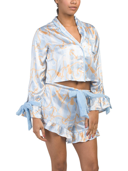 8 OAK LANE 2 Hissəli Satin Dənizçilik Qadın Pijama Dəsti