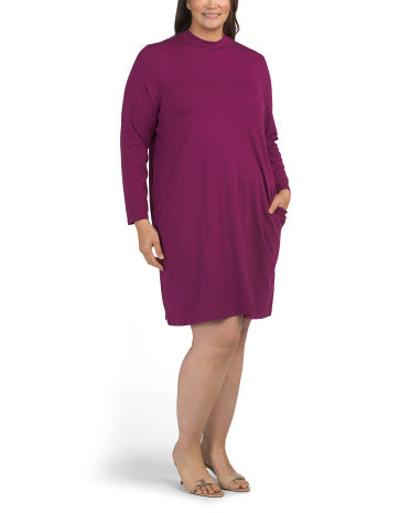 Plus Stretch Jersey Knit Mock Neck Geyimi