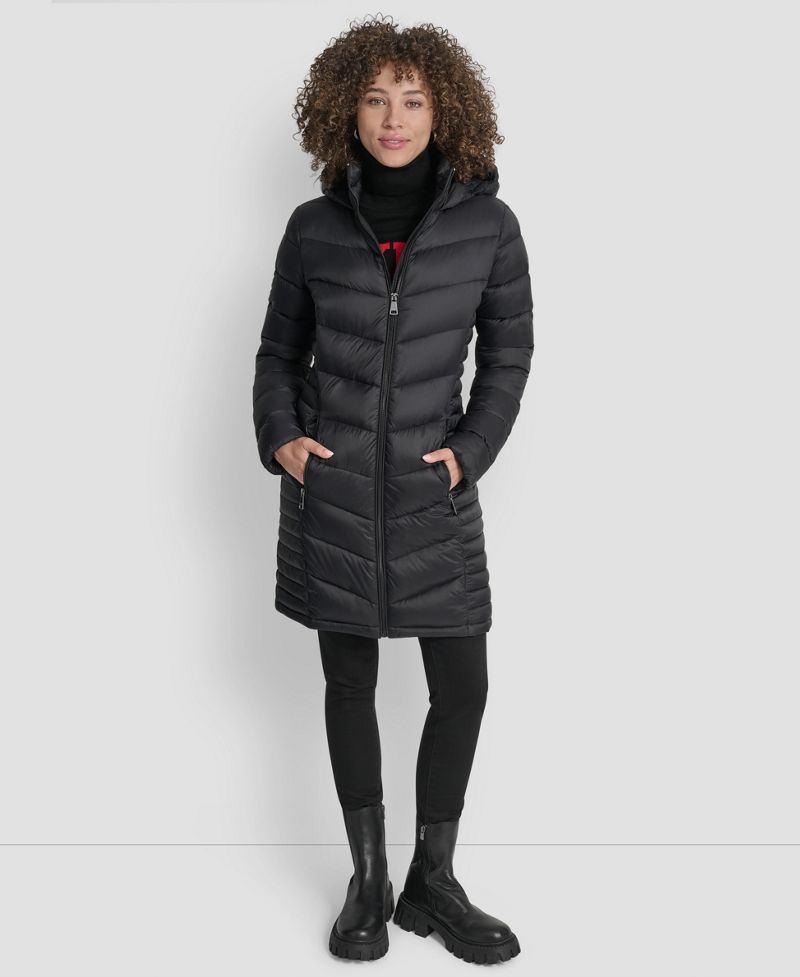 DKNY Qadın Fermuarlı Uzun Palto