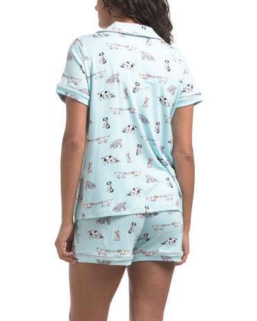 PILLOW TALK 2 hissəli Köpək Baskılı Qısa T袖li Çentik Yakalı Pijama Üstü və Şort Dəsti YoxYox