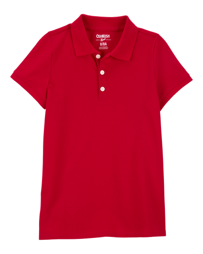 OshKosh B'gosh Qız Uşaq Pique Pamuk Uniforma Polo - Qırmızı