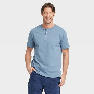 Goodfellow & Co Kişi Vintage Qısa Kollu Henley Köynəyi Mavi L