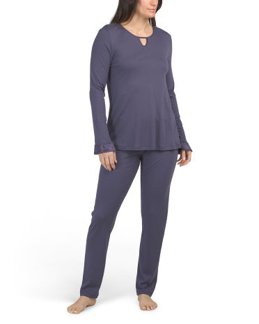 HANRO 2pc Claire Pambıq Tensel və Ipək Qarışığı Pijama Dəsti