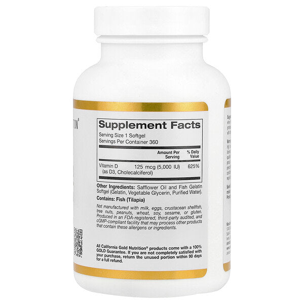 California Gold Nutrition Vitamin D3 125 Mcg 5000 IU 360 Balıq Jelatin Kapsulu
