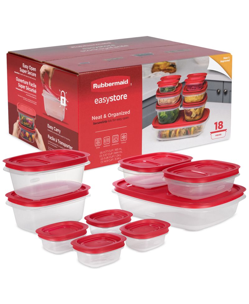 Rubbermaid EasyStore Böyük Qida Saxlama Konteynerləri Kapaklar ilə, 18-li Set