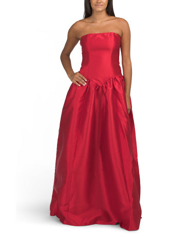 MANIJU Drop Waist Strapless Mikado Gown