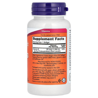 Now Foods D-Vitamini 3 Yüksək Potensiyalı 1000 IU 360 Softgels