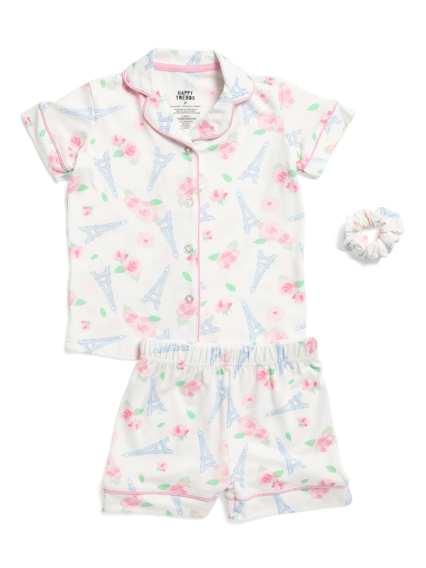 HAPPY TRENDS Qız Uşaq 2 Parçalı Paris Təmalı Pajama Dəsti Saç Gəmisi ilə