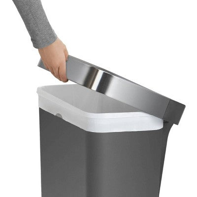 simplehuman 45L Mətbəx Pilləli Çöp Ləgəni Gri Plastik Düzbucaqlı Çöp Qabı Güclü Polad Pedalı
