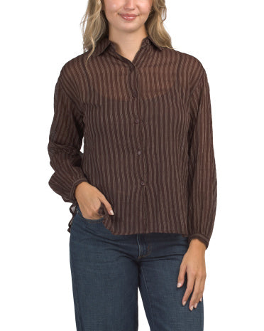 MAX STUDIO LONDON Yarn Dye Stripe Button Front Köynək