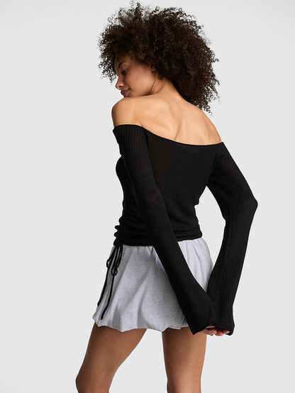 PINK Side-Ruched Oﬀ-The-Shoulder Sweater