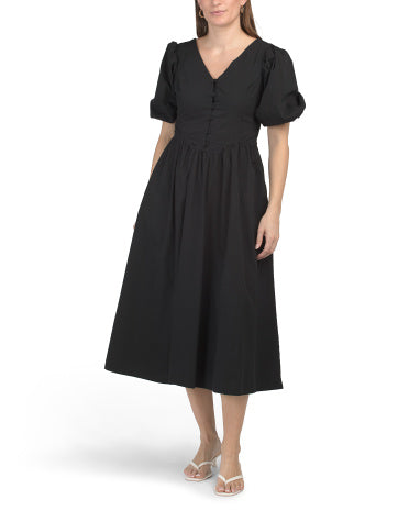 LEA Puff Sleeve V-waist Midi Geyim