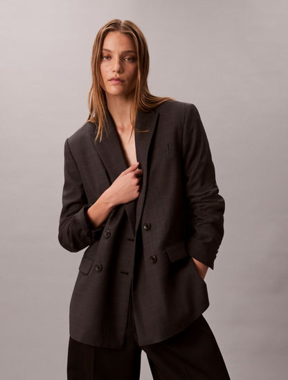 Calvin Klein Houndstooth Yün Qarışımlı Rahat Gödəkçə