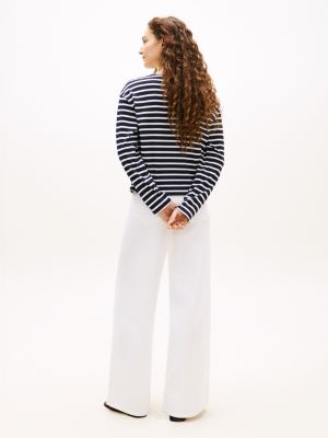 Tommy Hilfiger Rahat Oturuşlu Pamuk İnterlock Henley, Tünd Mavi / Ağ Zolaqli