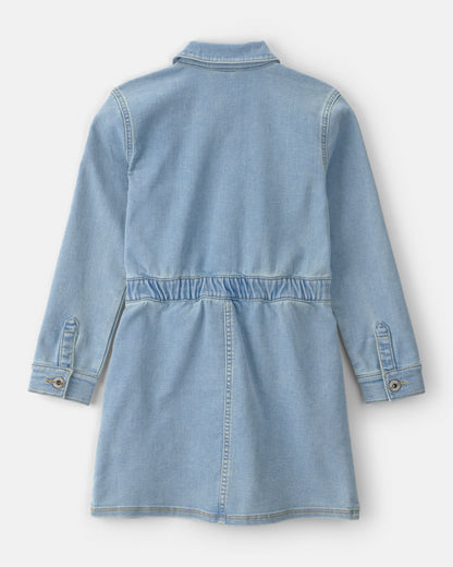 Carter's Qız Düymələri Olan Uzun T袖 Denim Geyim - Mavi