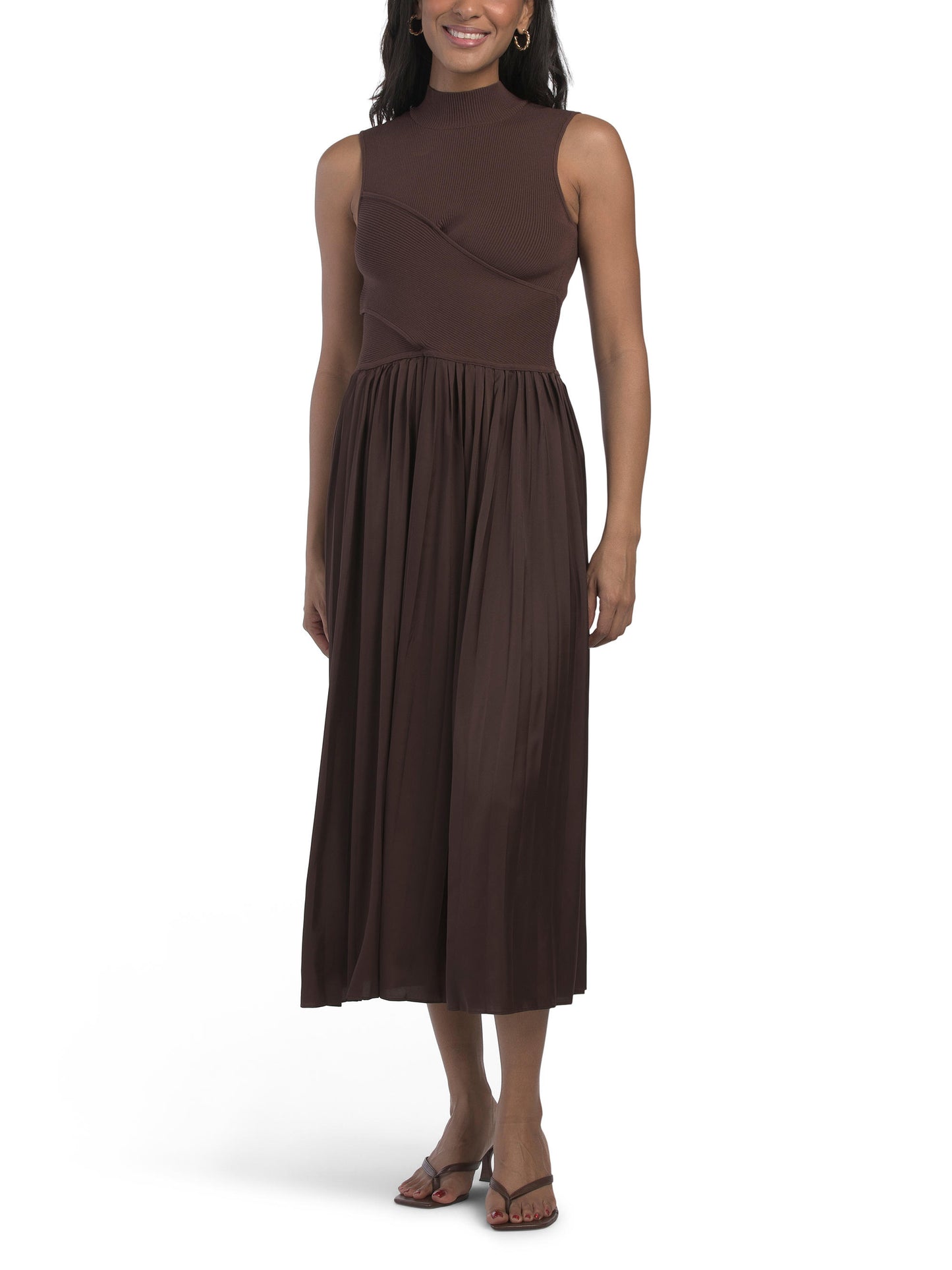 DEREK LAM 10 CROSBY Maizie Mock Neck Pleated Sweater Dress