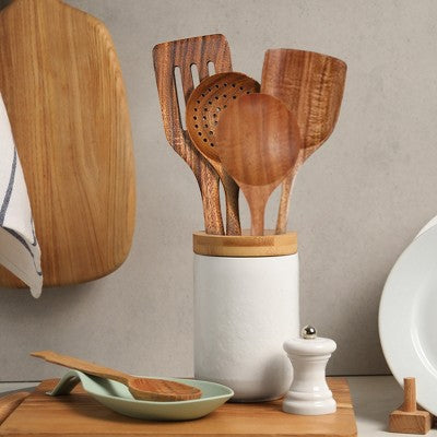 Cheer Collection Premium Teak Ağacı Spatula Dəsti – Əl İşi 4 Parçalı Mətbəx Qabları
