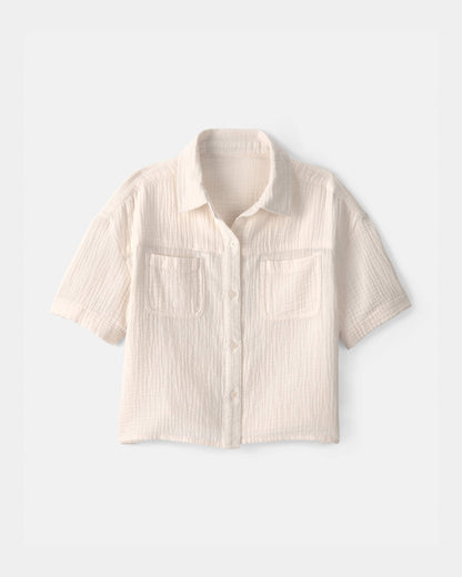 OshKosh B'gosh Qız Tül Qısa Kolu Köynəyi - Krem