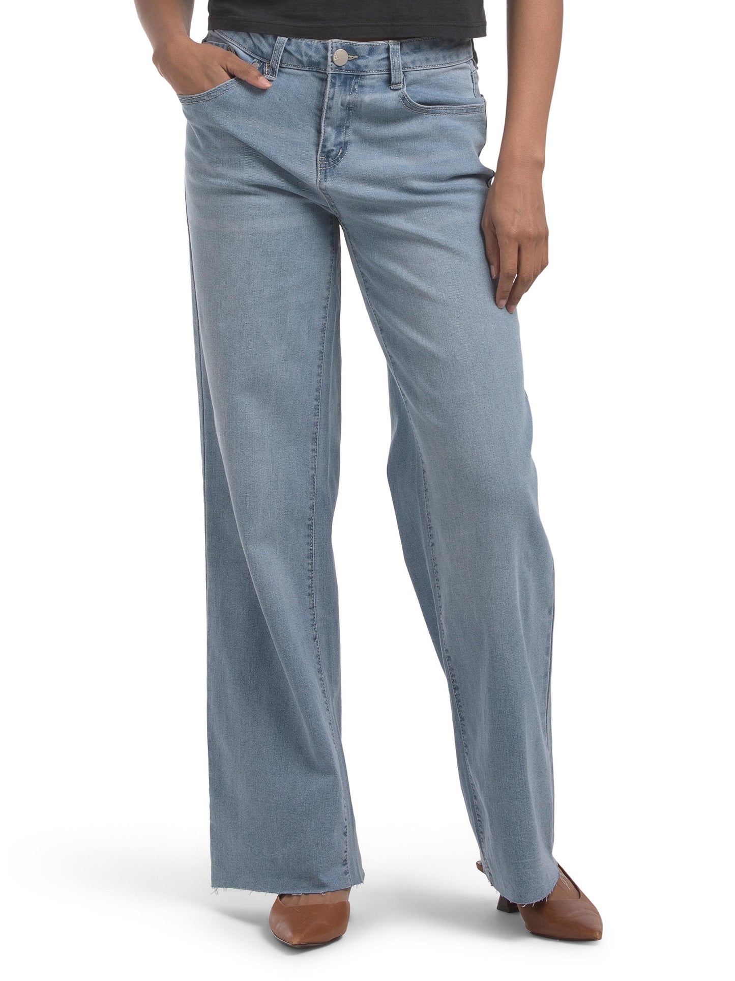D. JEANS NEW YORK Mid Rise Wide Ankle Cins Xam Kenarı