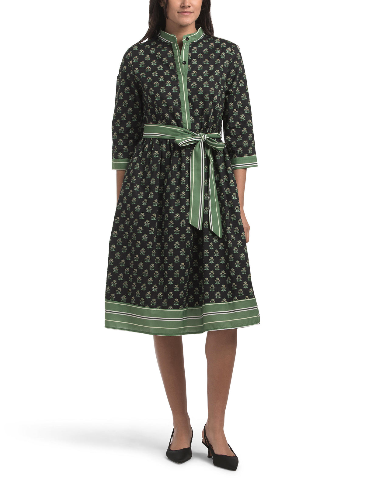 NANCY YANG Border Midi Shirt Dress