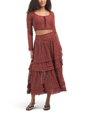 FREE PEOPLE 2pc Arcana Qısadəsmal və Uzun Ətək Dəsti