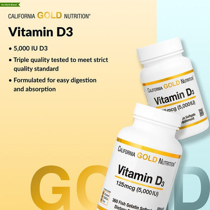 California Gold Nutrition D3 Vitamini 125 Mcg 5000 IU 90 Balıq Jelatin Kapsulu