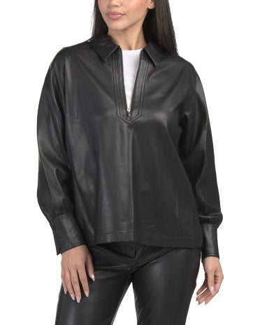 REBECCA TAYLOR Süni Dəri Pullover Bluzka