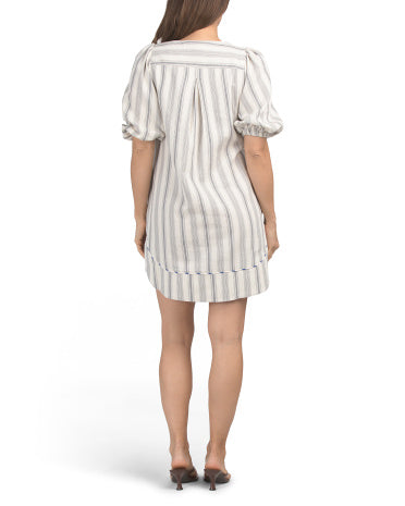 Striped Mini Dress With Contrast Piping Zolaq Miniatura Geyim