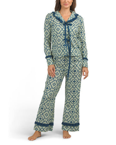 CAMBRIDGE &amp; COTTON Bəzəlmiş Pijama Tops və Şalvar Dəsti