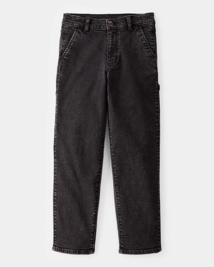 OshKosh B'gosh Oğlan Bol Ikonik Denim Marangoz Pantolonu - Qara Yuyunmuş YoxYox