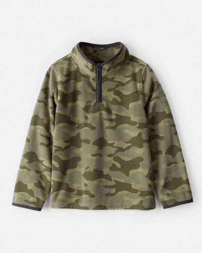 OshKosh B'gosh Oğlan Döymə Mikroflis Çeyrek-Fermuar Pullover - Yaşıl YoxYox