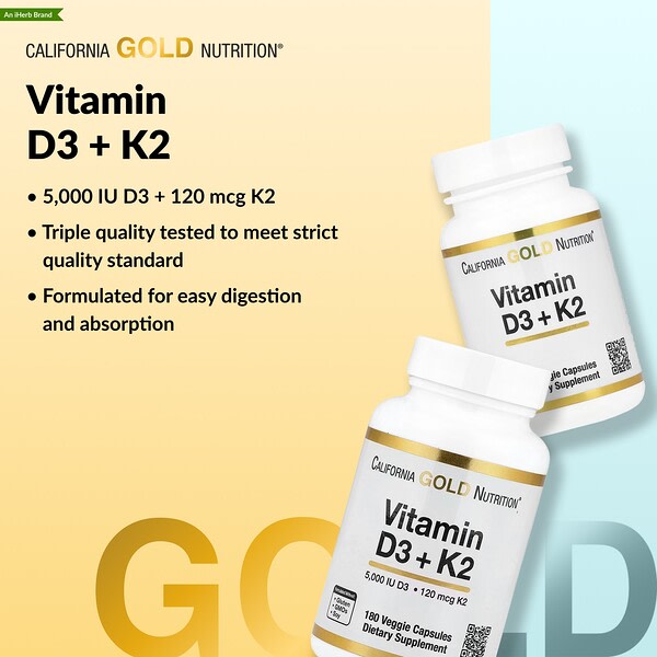 California Gold Nutrition D3 K2 MK-7 180 Bitki Kapsulu