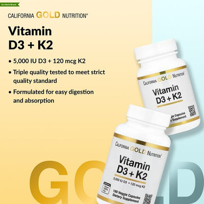 California Gold Nutrition D3 K2 MK-7 180 Bitki Kapsulu