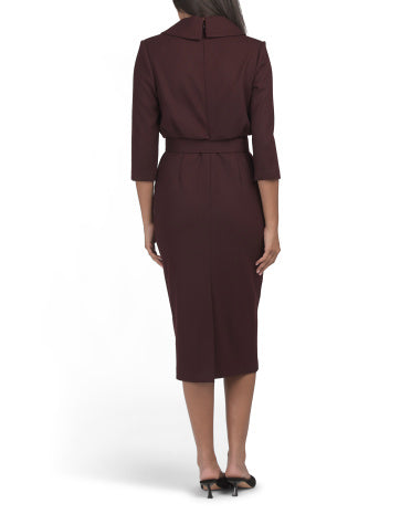 BADGLEY MISCHKA Yüksək Yaqa Kəmerli Midi Geyim