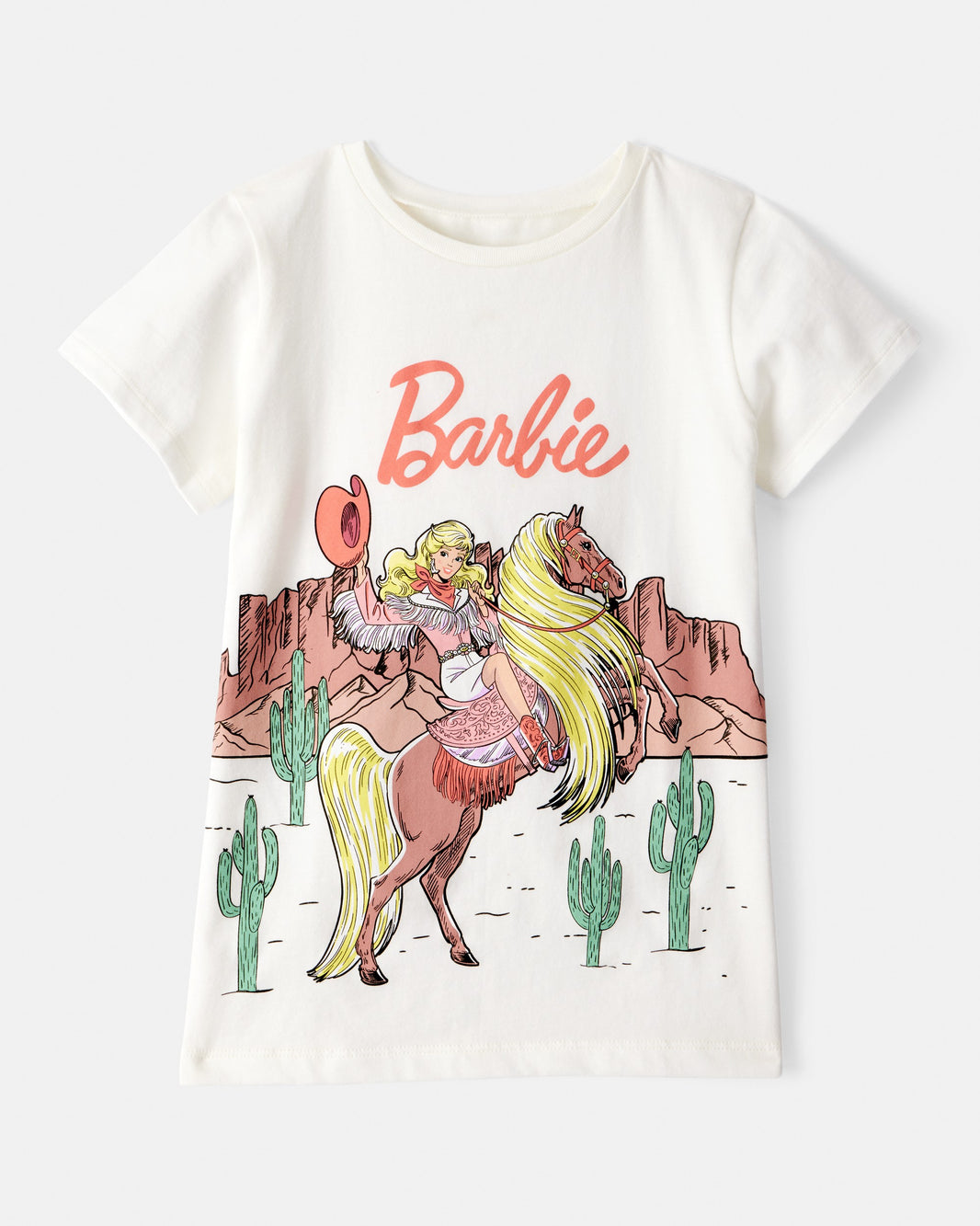 Carter's Qız Mattel Barbie Qərb Kovboyı Qısa Kollu Qrafik Köynəyi - Ağ