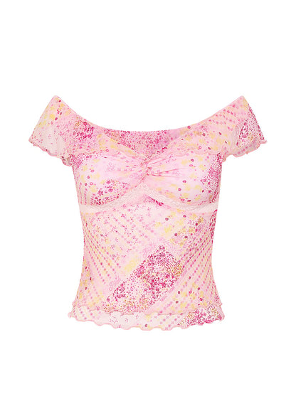 PINK Oﬀ-The-Shoulder Ruﬄe Top